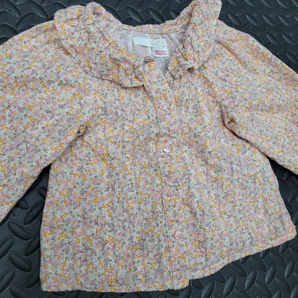 Zara Girls Floral Blouse Size 3 Ditsy Flower Peter Pan Collar Cottagecore